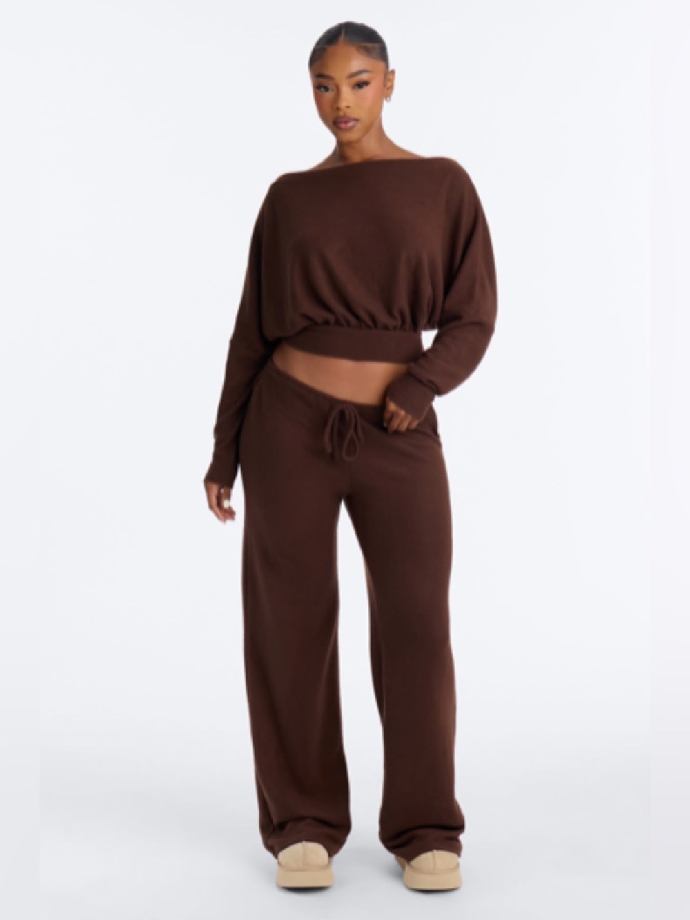 Fashion Nova Chocolate Brown Wide-Leg Matching Set